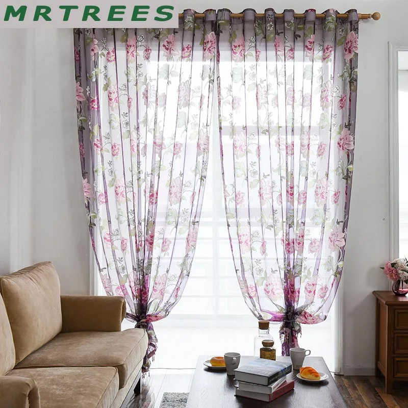 MRTREES Современный Цветочный Тюль для Гостиная Роскошные занавески Спальня Кухня