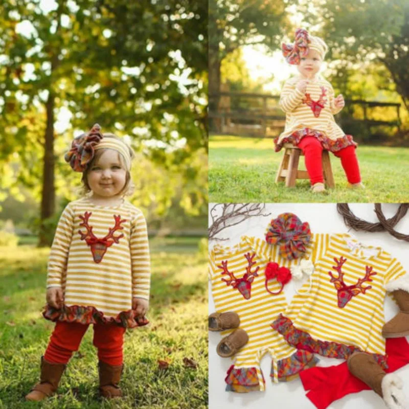 Рождественский детский топ для маленьких девочек штаны одежда пижама комплект