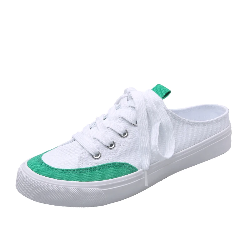 INS hot women Canvas shoes 22.5-25 cm length bottom shoes flat bottom half tow canvas shoes no heel lazy shoes Half slipper - Цвет: green