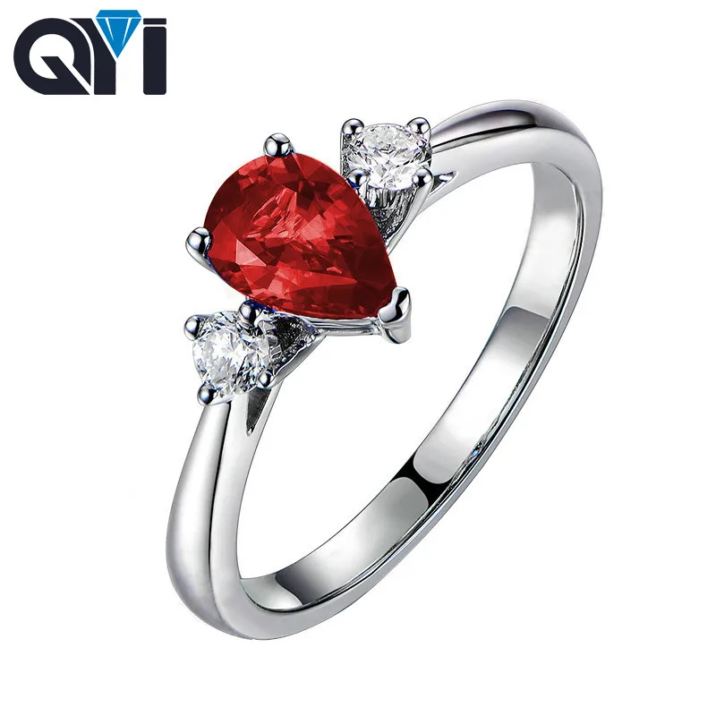 QYI серебро 925 пробы имитация рубина кольца 1ct груша красный камень Sona роскошные