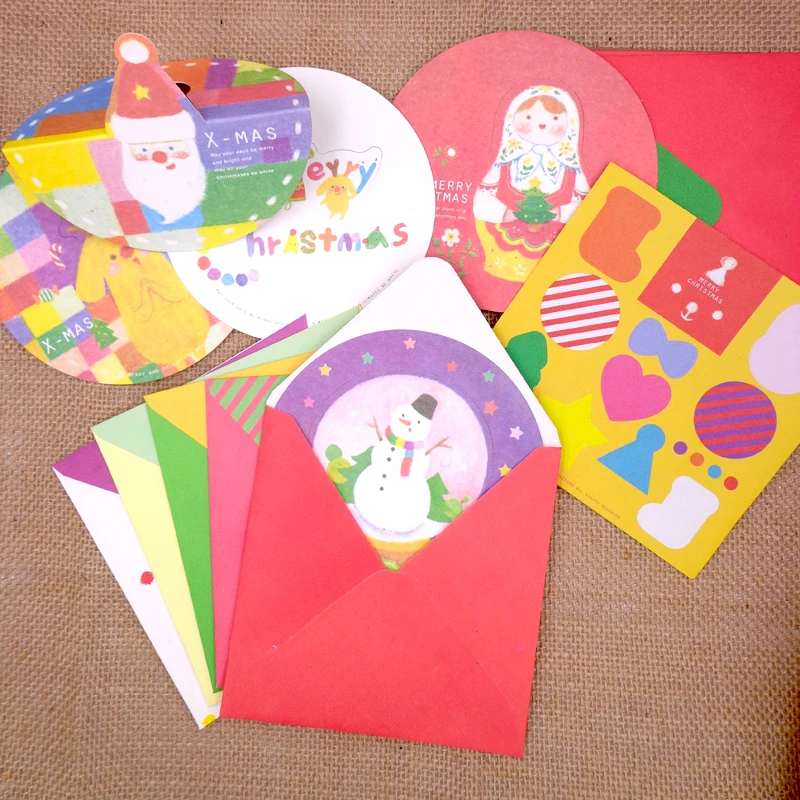4 комплекта рождественские Конверты Наклейки и всплывающие Набор карточек
