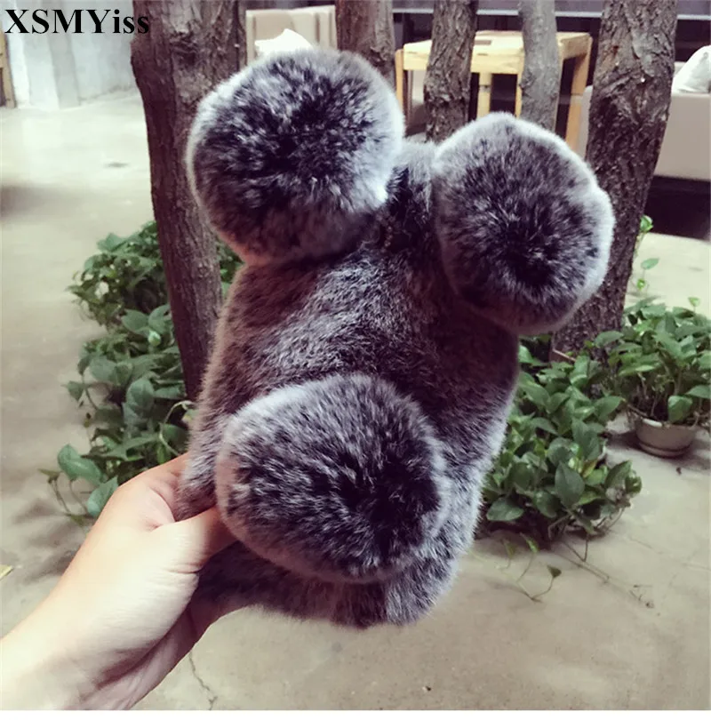 

XSMYiss Luxury Cute Cartoon Panda Warm Rabbit Fur Case For SamsungA3 A5 A7 2017 A9 A8 A6 PLUS A50 A70 A80 A51 A71 Phone Case