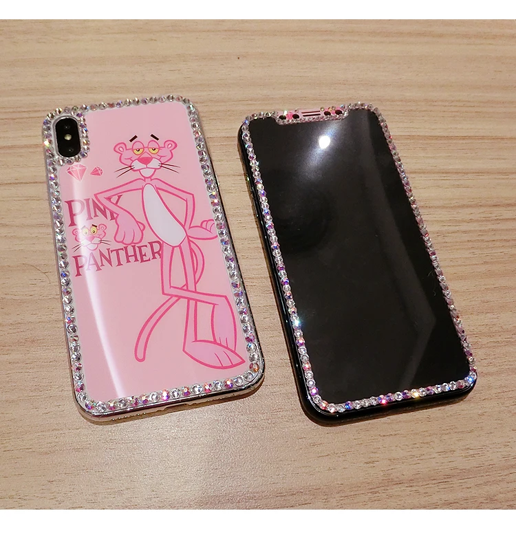 Алмазная задняя и передняя закаленная стеклянная пленка для iphone Xs max, мультяшная розовая защитная пленка из закаленного стекла для iphone X/XR Xs