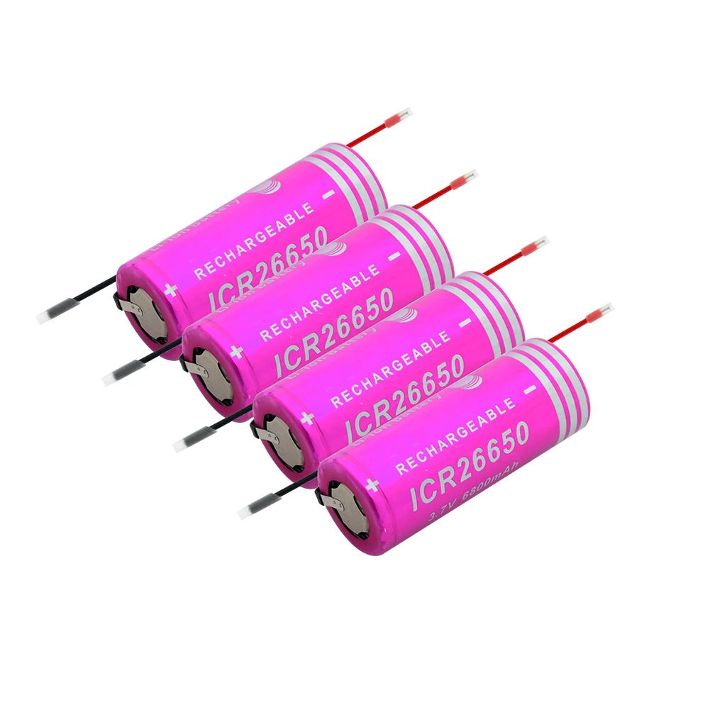 1/2/4 шт ICR 26650 6800mAh литий ионный аккумулятор с 2 Diy кабелем Перезаряжаемый для факела