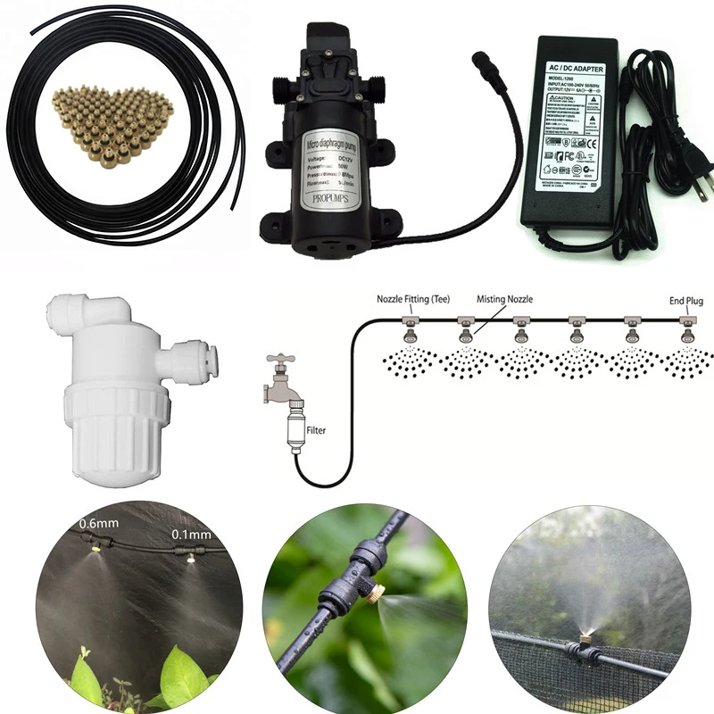 

C193 12V Misting Pump Water Sprayer with 25M Hose 20pcs Nozzles Mister Inline Filter for Spraying Plants against Insect Pests