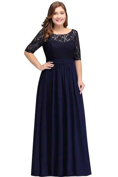 Navy Blue Новое элегантное розовое шифоновое длинное вечернее платье размера плюс ТРАПЕЦИЕВИДНОЕ вечернее платье с коротким рукавом robe de soiree - Цвет: Navy Blue