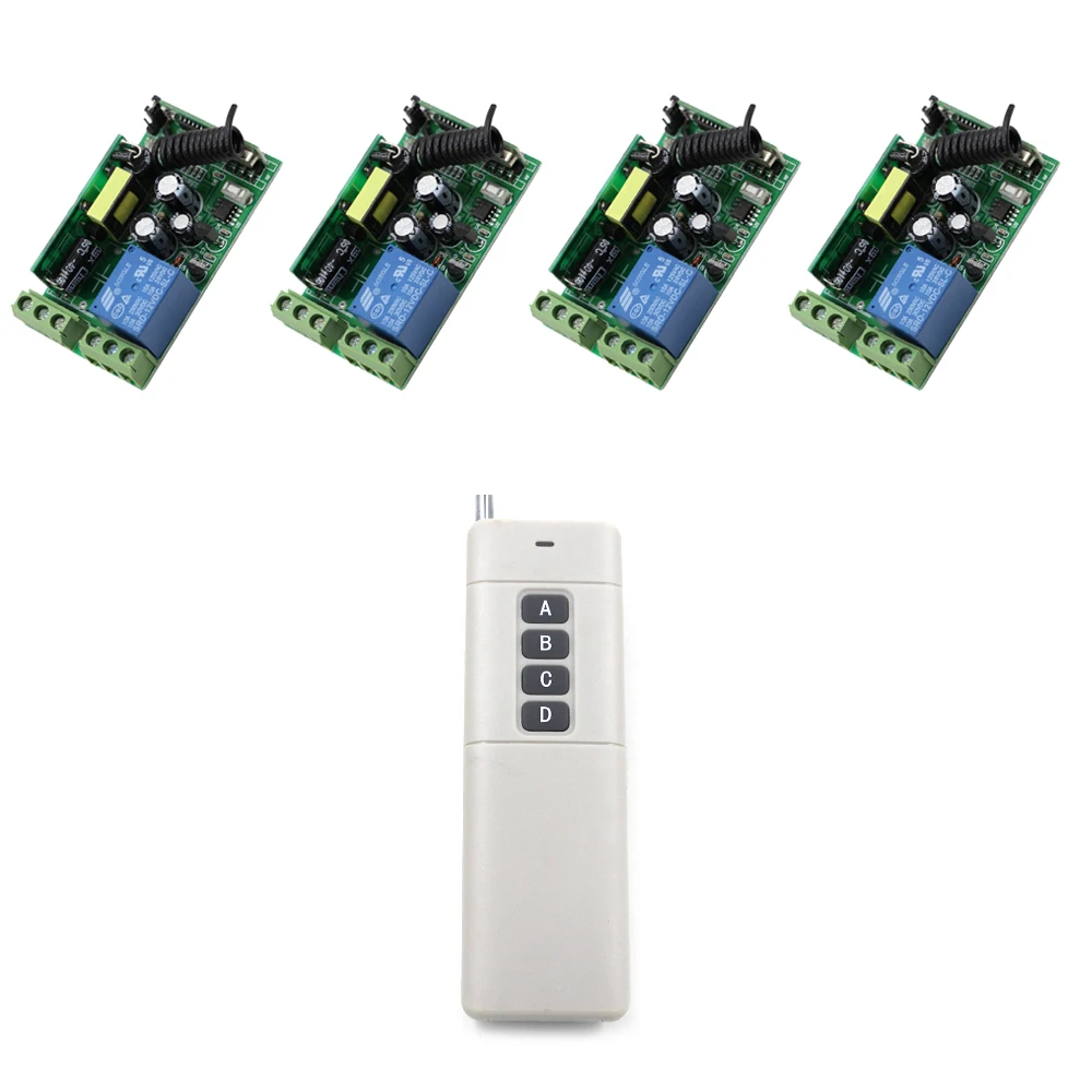 

2017 New 10A 1 CH RF Wireless Remote Control Switch Easy Connection 4pcs Receiver+1pcs Transmitter Long Range 1000m