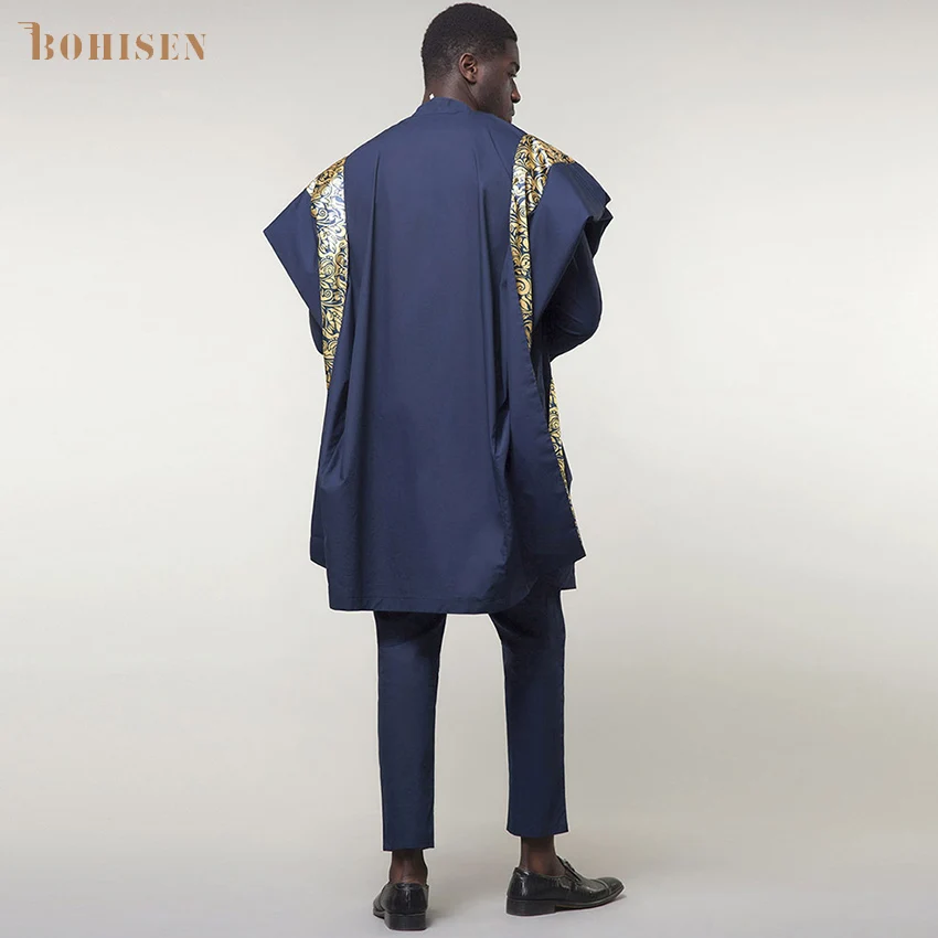 BOHISEN новинка 2019 африканская мужская одежда с принтом Bazin Agbada 3 предмета Boubou
