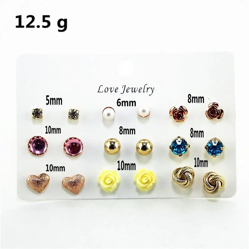 XQ Новая мода 9 пар/компл. сережек жемчуг круглый желтый цветок смола акриловый