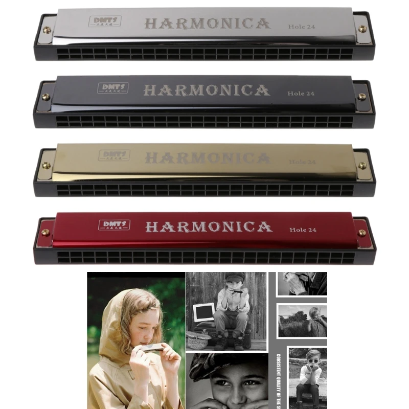 

OOTDTY Professional 24 Hole Harmonica Key of C Mouth Metal Organ for Beginners Mouth Harmonica
