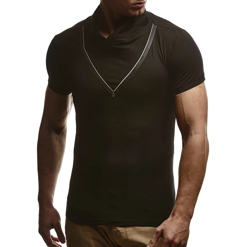 2018 Fashion Brand Trend Slim Fit Short sleeved T Shirt Men Patchwork Collar Tee V-Neck T-Shirt Cotton Shirts Plus Size | Мужская одежда