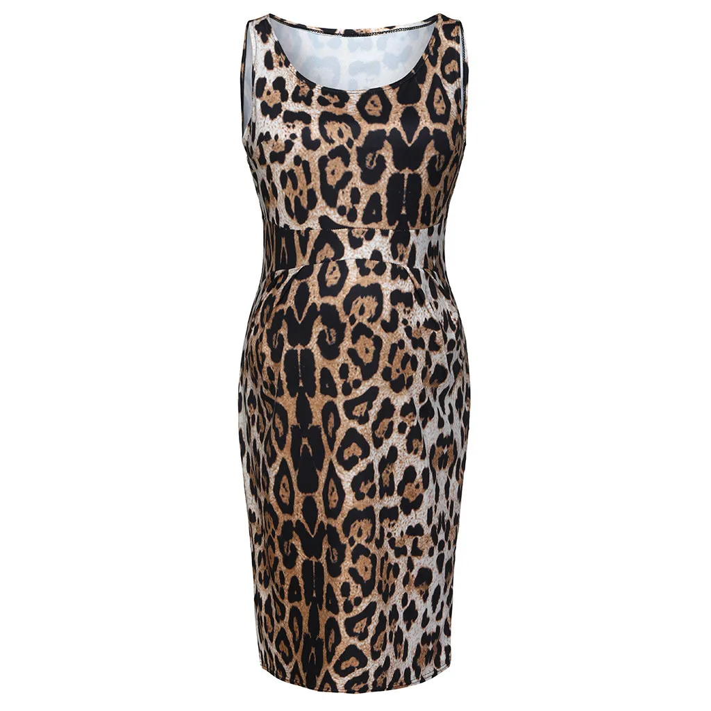 Женское платье без рукавов с леопардовым принтом для беременных летнее Прямая