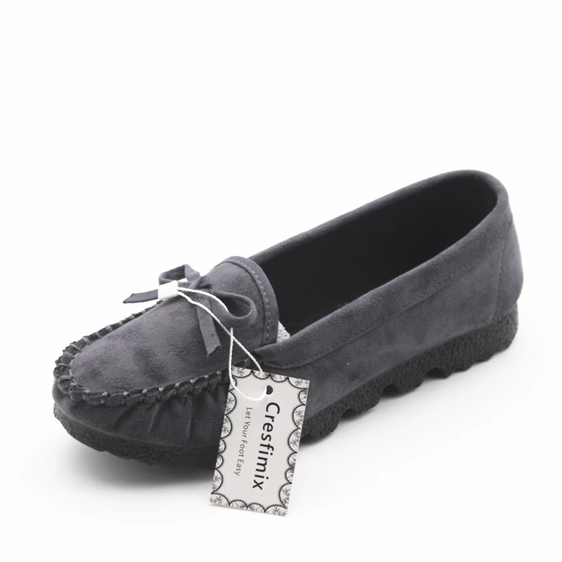 

Cresfimix women cute flock grey flat shoes lady casual bow tie round toe flats female leisure soft summer shoes zapatos de mujer