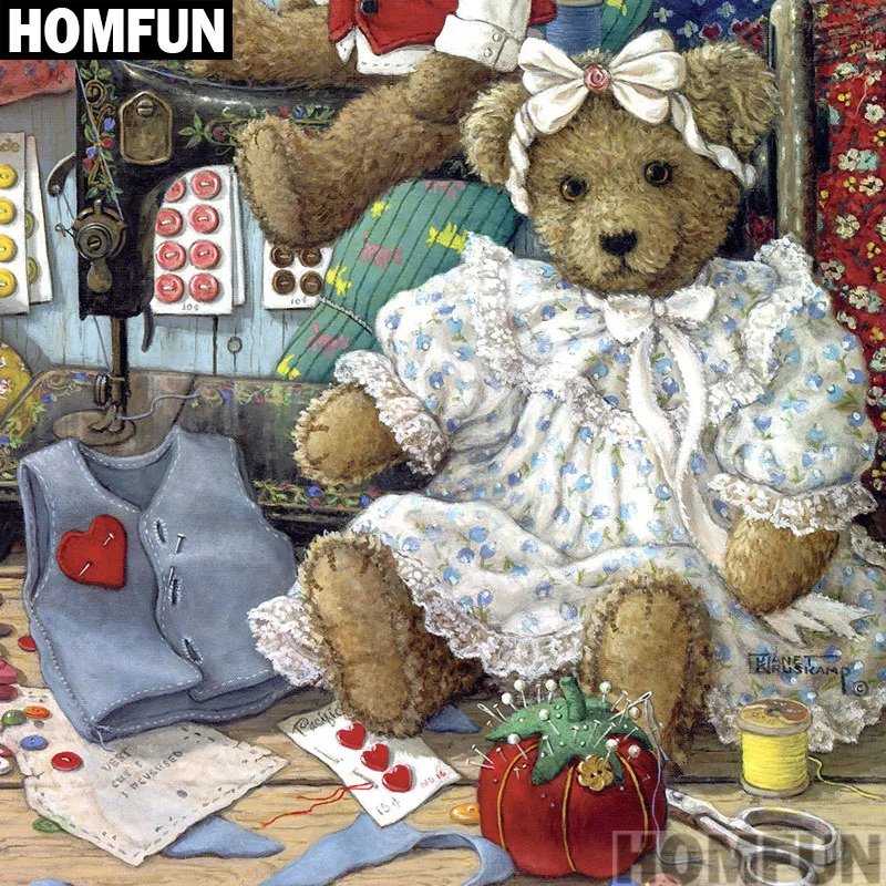 HOMFUN Full Square/Round Drill 5D DIY Diamond Painting &quotSewing machine Bear&quot 3D Embroidery Cross Stitch Decor A00978 | Дом и сад