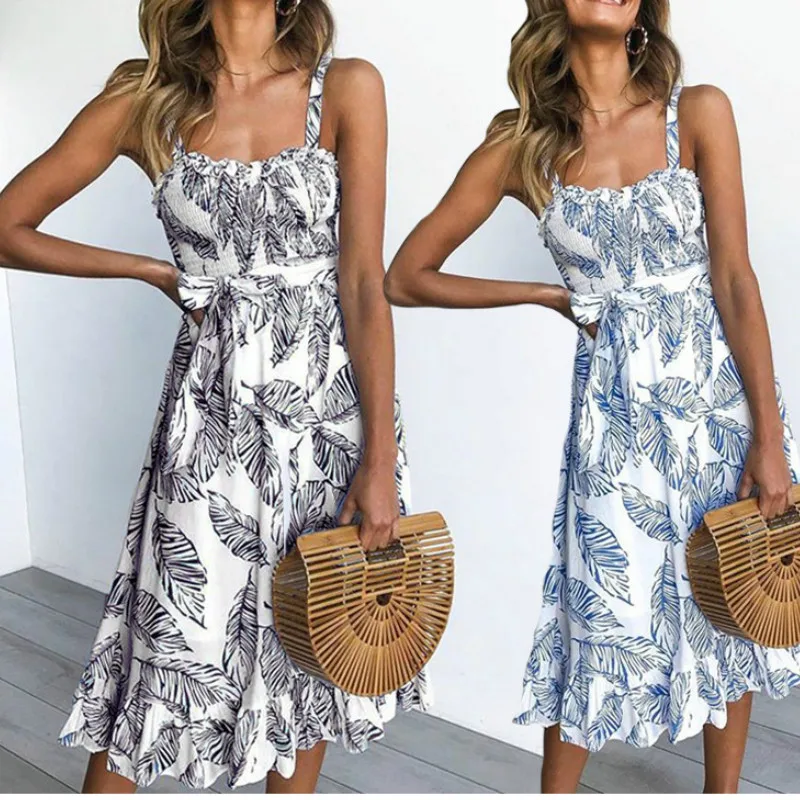 Женское летнее праздничное мини платье Boho без рукавов с цветочным