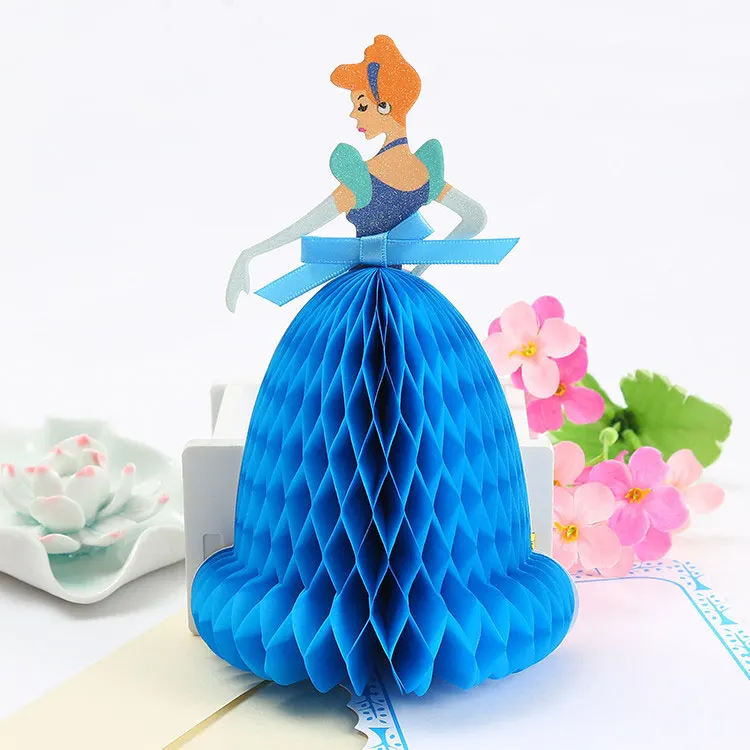 4 шт 3D сотовый складной Мультфильм Принцесса приглашения карты с конвертом
