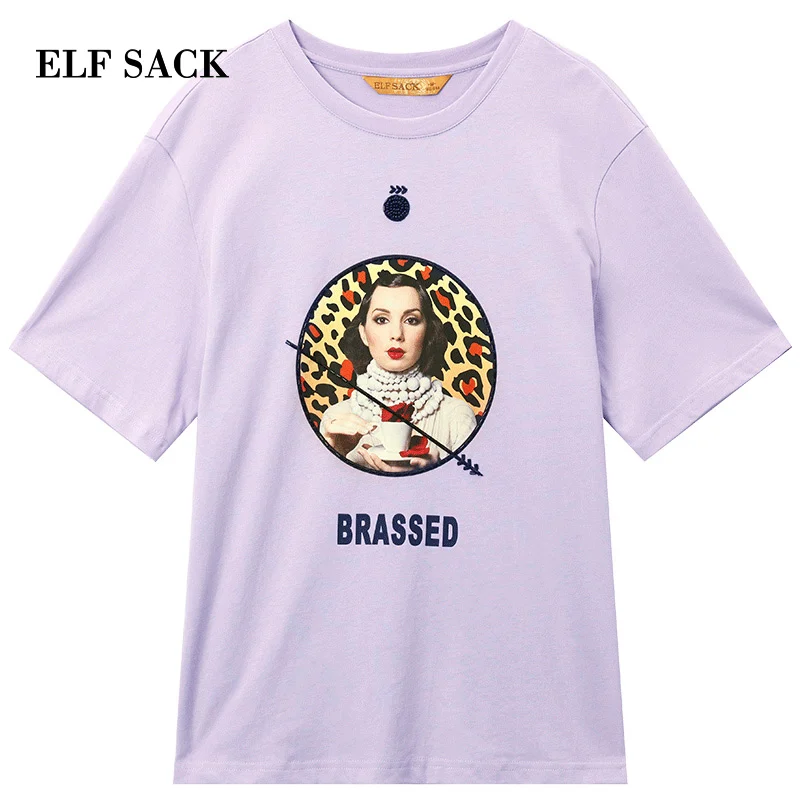 ELFSACK/летние женские футболки большого размера с винтажным принтом Повседневная