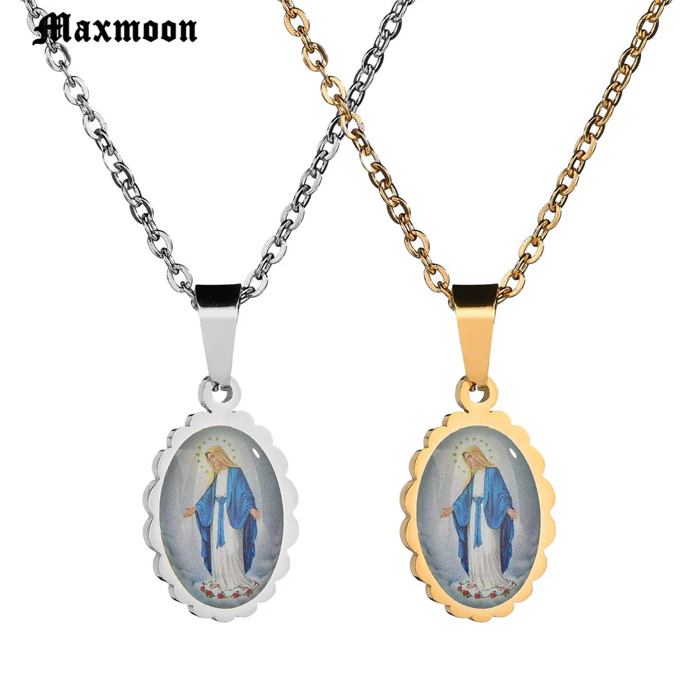 Максмун католическое религиозное ожерелье с изображением Девы Марии из нержавеющей стали с покрытием золотого цвета гуадалупские подвески ожерелья для ювелирных изделий.