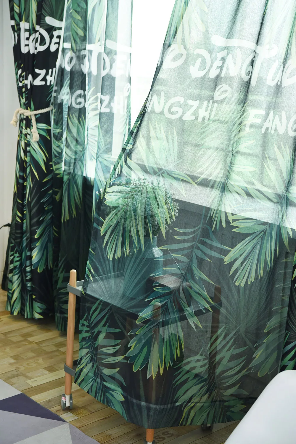 Nordic Style Unique Digital Printing Tropical Rainforest Leaves Tulle Curtains For Living Room Shade Blackout Curtains WP028-40