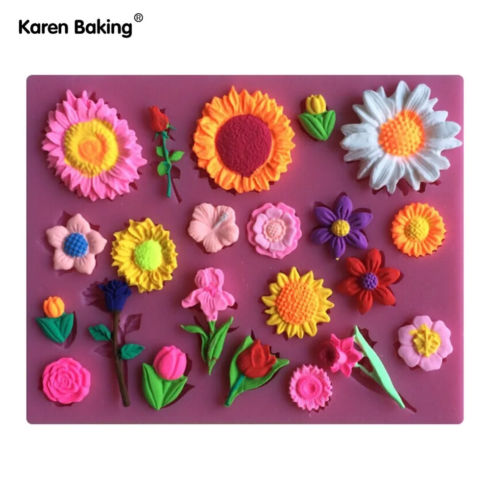 Красивые солнечные цветы и другие 3D Силиконовые помадные формы для украшения