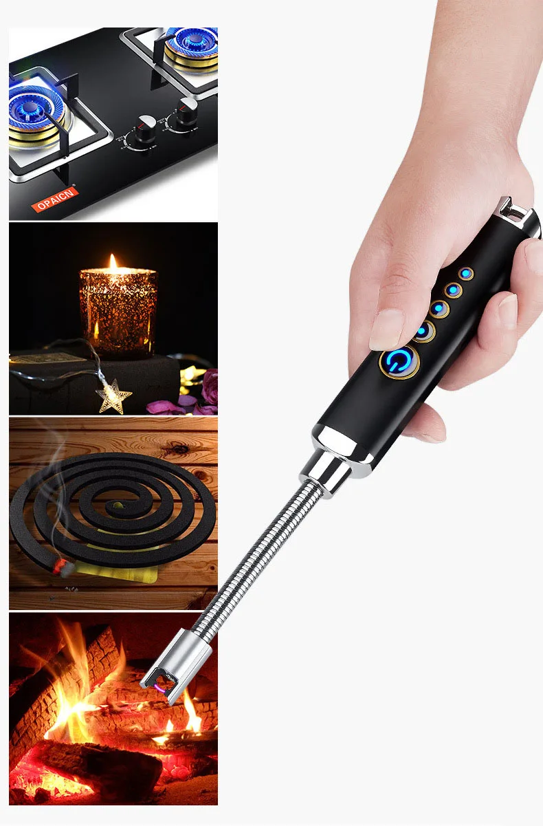 New USB Charging Arc Pulse Kitchen BBQ Igniter LED Power Display Safety Bend Igniter Cigarette Windproof Lighter