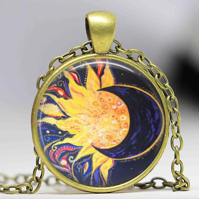 Ожерелье солнце и луна стеклянная плитка ожерелье ювелирные изделия кулон|jewelry