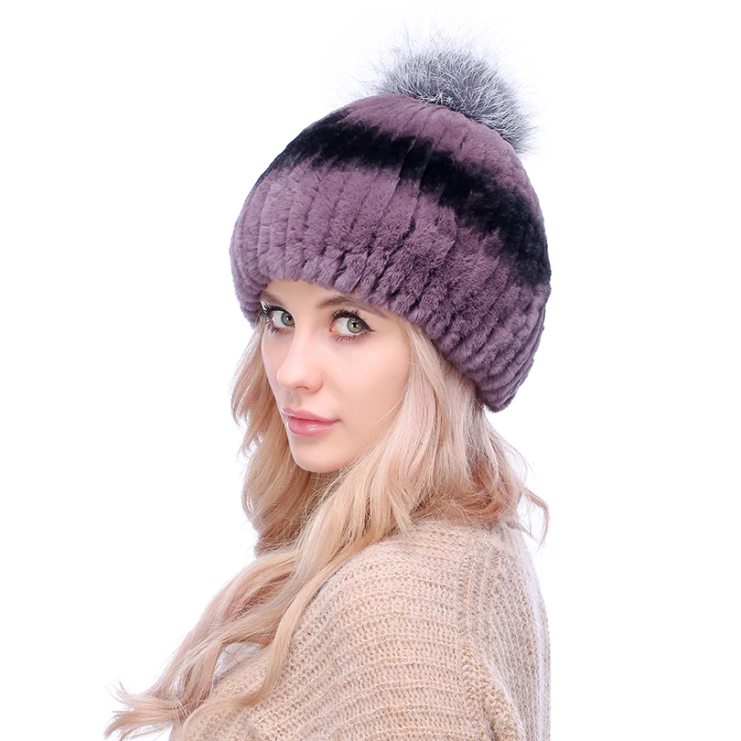 Для женщин зимние Натуральный мех Шапки реального кролика рекс Мех животных