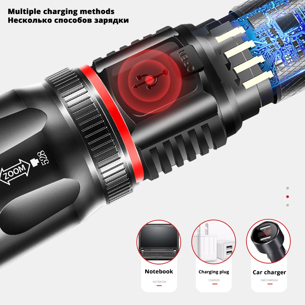 Usb зарядка высококлассный светодиодный фонарик окружающий COB лампа+ с магнитом на хвостовой части дизайн Поддержка зума 4 режима освещения водонепроницаемый фонарик