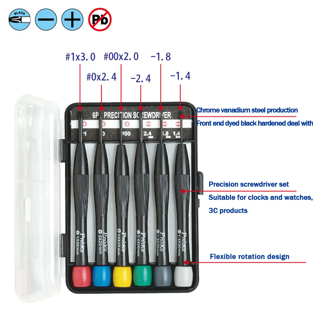 Горячая Pro'sKit 8PK-2061 6 шт. Набор прецизионных отверток крестовая отвертка+ отвертка для ремонта компьютера телефона часов ручной инструмент