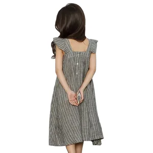 Хлопковое льняное платье с оборками в Корейском стиле для девочек-подростков, платья в полоску вечерние, Новинка лета 2020
