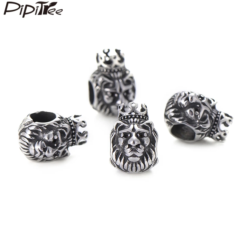 Бусины Pipitree 4 шт./лот из нержавеющей стали в форме короны с головой льва Подвески