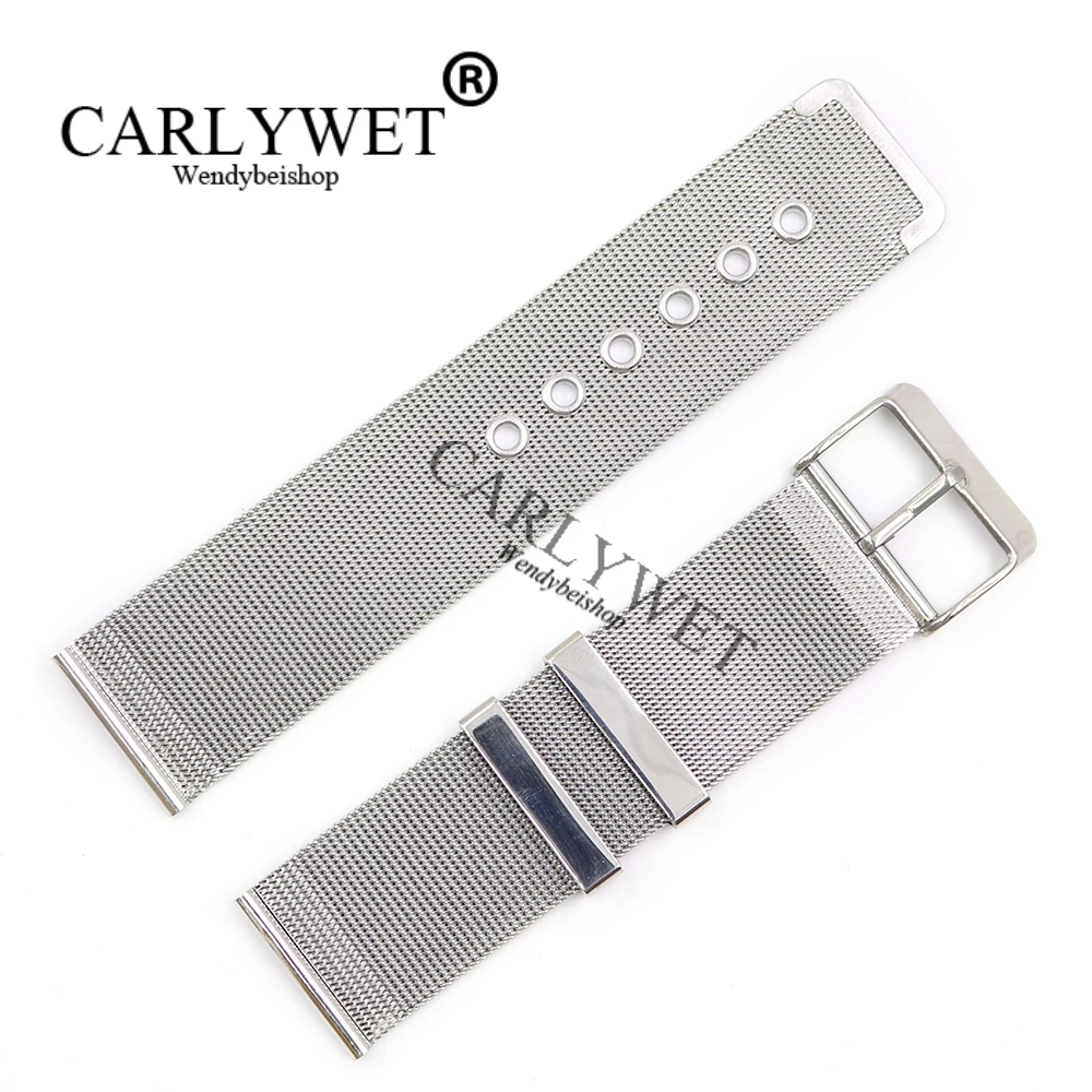 CARLYWET 20 22 мм серебристый черный розовое золото Сменная сетка из нержавеющей стали