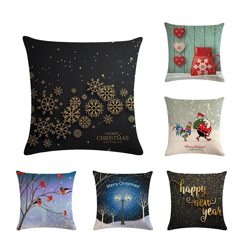 

45x45cm Merry Christmas Cushion Cover Sofa Pillows New Year Christmas Bell Decorations for Home Pillowcase Square Linen ZY706