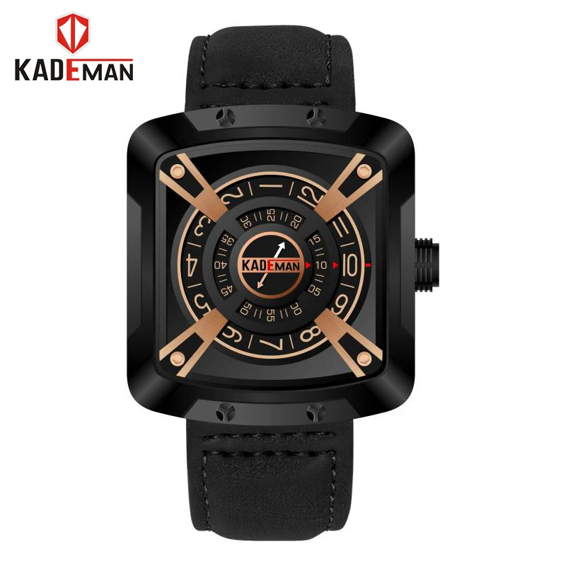 Black Black Gold Новинка KADEMAN модные часы Мужские кварцевые спортивные кожаные Наручные Часы повседневные водонепроницаемые уникальный дизайн Relogio Masculino 612G - Цвет: Black Black Gold
