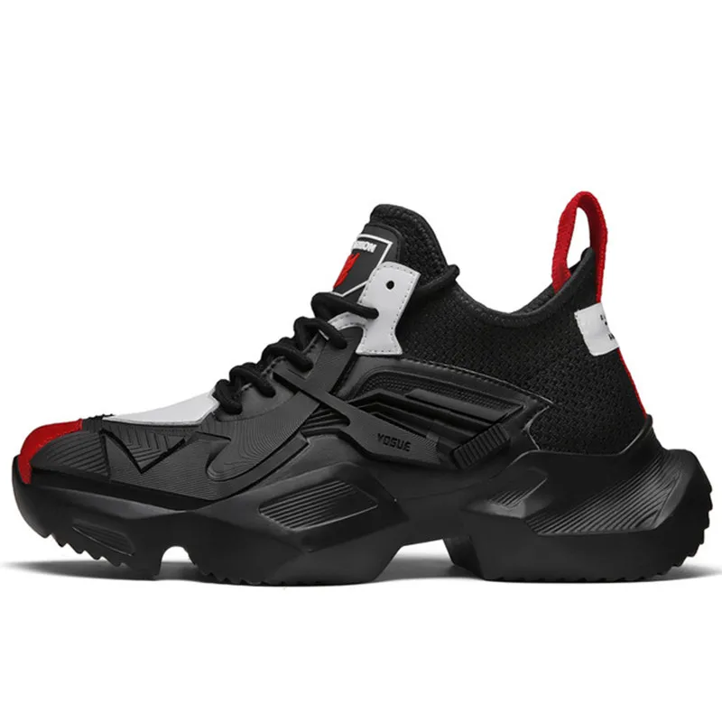 black red Новинка; мужские кроссовки на толстой подошве; удобные уличные кроссовки из искусственной кожи для бега и ходьбы; Мужские дышащие нескользящие спортивные кроссовки для тренировок - Цвет: black red