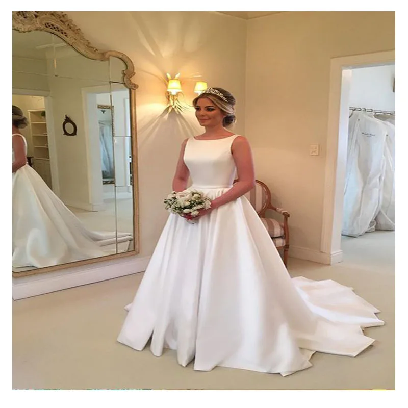 

LORIE White Satin Train Wedding Dress 2019 Robe De Mariee See Elegant Open Back Wedding Gowns Princess Bride Dress Custom Made