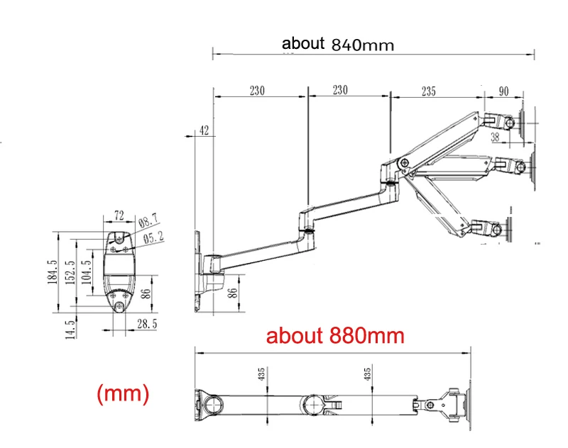 DLM-7013 эргономичный 1"-27" ЖК-дисплей монитор Настенный монтажный кронштейн из алюминия 360 повернуть полный motion поворотный 3 растягивающийся руки 1-10 кг вращаться