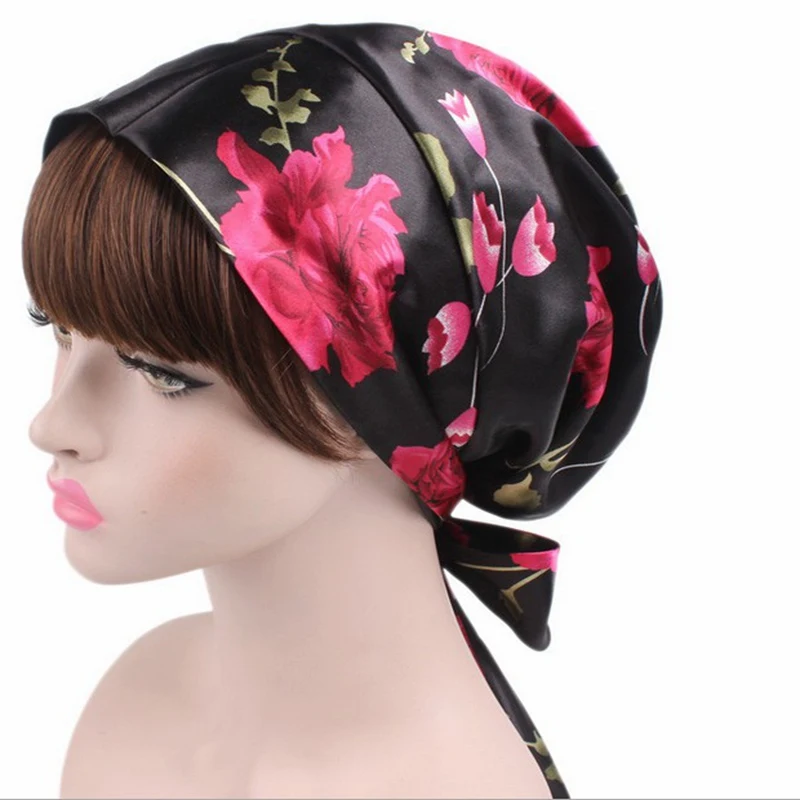 1pc Soft Silk Women Satin Night Sleep Cap Hair Bonnet Hat Head Cover Wide Elastic Band Shower 58cm | Дом и сад