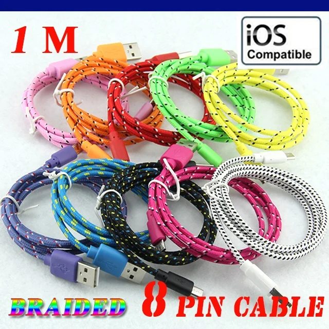 300pcs/lot 1M 2M 3M long Round Fabric Braided Rope 8pin Usb Charger Sync Data Phone Cable for iPhone XS Max XR X 8 7 6 Ipad | Электроника