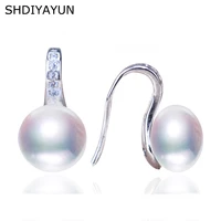 shdiyayun 2019 fine pearl earrings natural freshwater pearl zircon stud earring 925 sterling silver jewelry for women ear hook