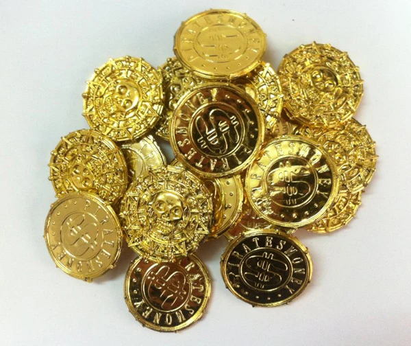 Оптовая продажа 1000 шт. модные пластиковые золотые пиратские сокровища Aztec монеты