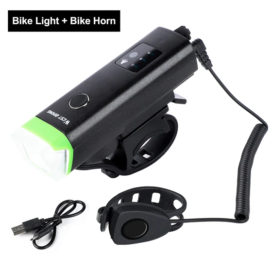 WEST BIKING Индукционная велосипед светильник s с Динамик USB Аккумуляторная велосипедов светильник Предупреждение лампа Руль флэш светильник езда на велосипеде светильник - Цвет: BlackGreen with Bell