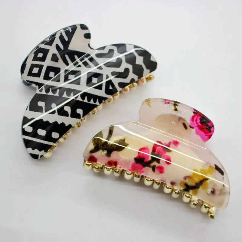 Женские заколки для волос с геометрическим принтом черные или белые цветочным