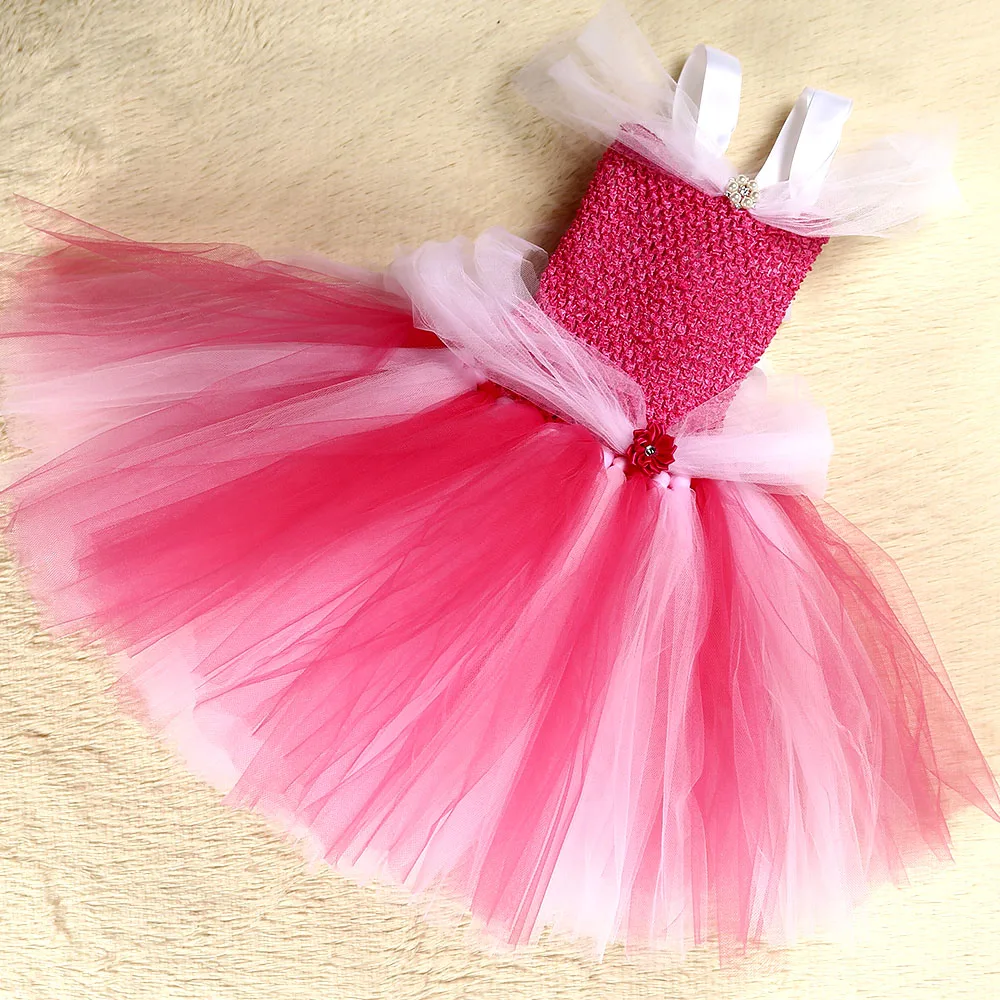 Princess Cinderella Tutu Dress Hot Pink Sleeping Beauty Aurora Birthday Party Cosplay Dresses Halloween Custom for Kids | Детская одежда