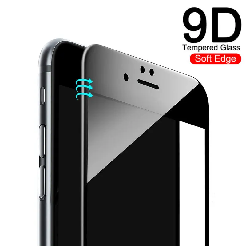 Новинка, 9D полное покрытие, мягкий край, закаленное стекло для iPhone 6, 6s, 7, 8 Plus, защитная пленка для экрана для iPhone X, XR, XS, Max, стекло