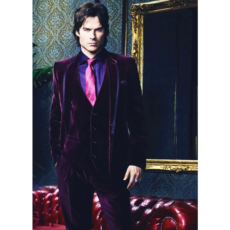 same as image Мужской костюм темно синие Велюр Slim Fit мужской костюм комплект смокинг жениха Бархат костюмы на выпускной, свадьбу регулярные(куртка+ брюки для девочек жилет - Цвет: same as image