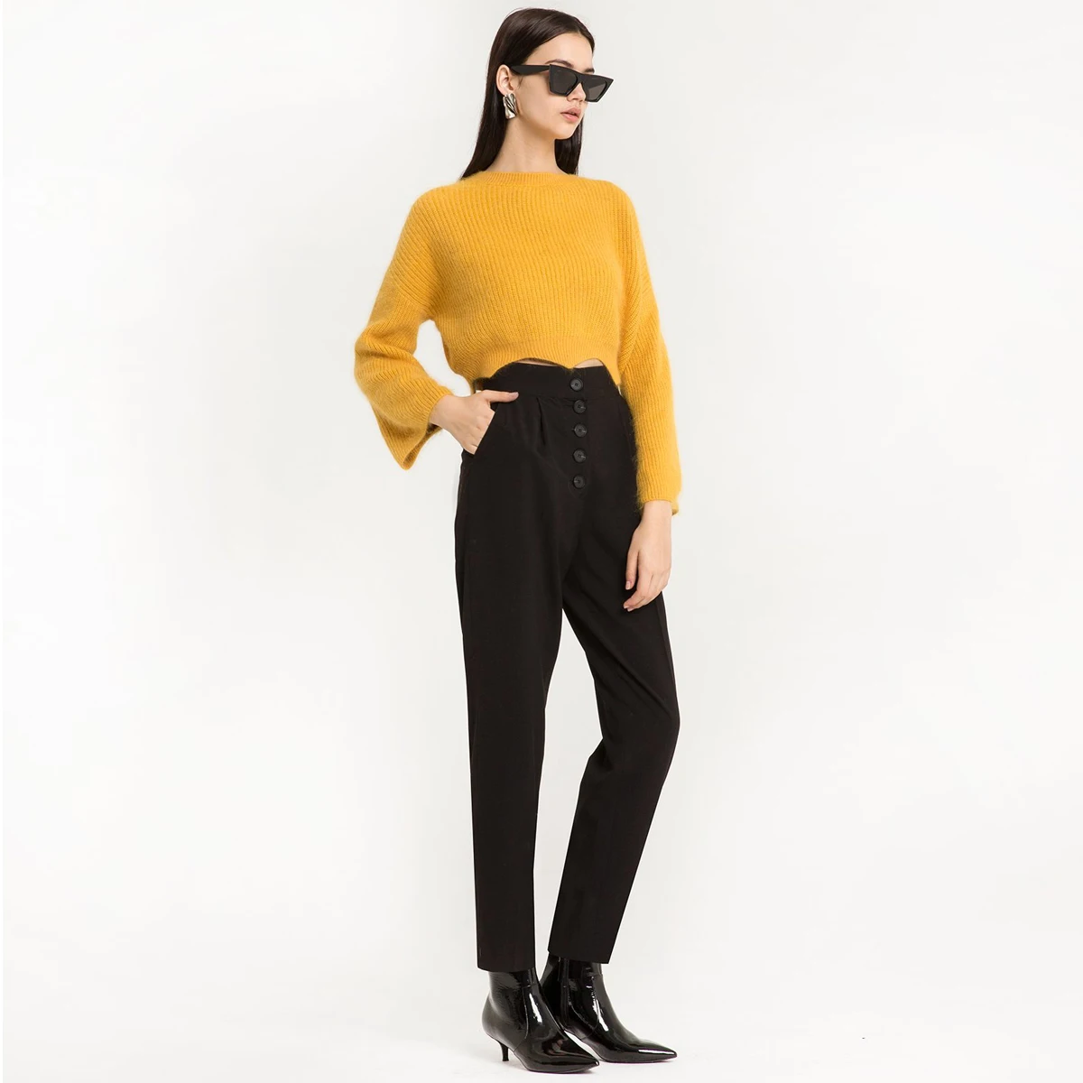 zhizaolian Brand Woman Solid Black Pants Full Length Formal Regular Button Fly Straight 2018 Summer New Fashion | Женская одежда