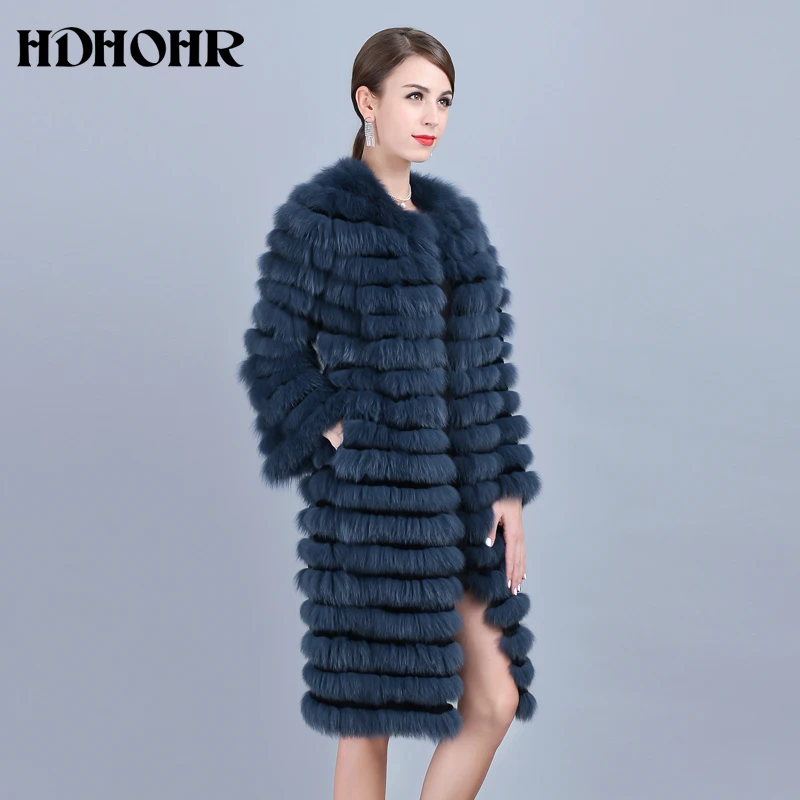 HDHOHR 2022 New Real Fox Fur Coat Women Natural Fox Fur Coat With Belt Fashion High Quality Long Strip Jackets Lady Fox Fur Coat enlarge