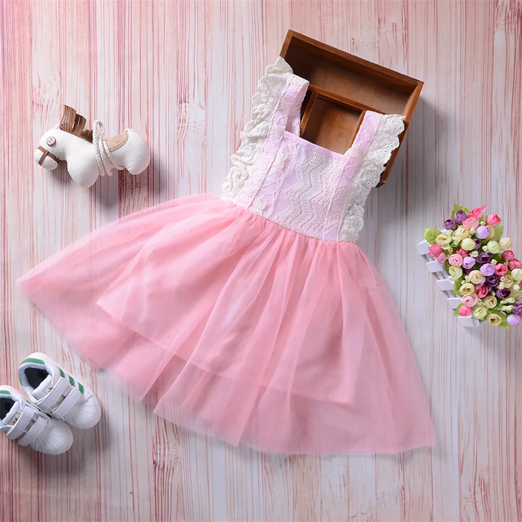 Girls Summer Dress Newborn Kid Baby Sleeveless Lace Mesh Puff Dance Birthday Party Princess Clothes C# | Детская одежда и обувь