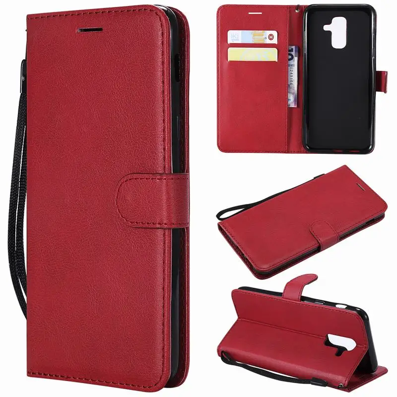 Red Case 2 Откидной Магнитный чехол для Samsung Galaxy A6, чехол для Samsung A6 Plus, кожаный чехол-кошелек с отделениями для карт, Роскошный Ретро складной чехол для телефона - Цвет: Red Case 2